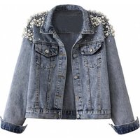 Embroidered Denim Jacket Beads & Pearls – Oversized Casual Coat Comfortable & Stylish S
