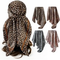Women's Large Square Scarves Leopard Print Satin Fabric 90% Imitation Silk European American Style Moss Headscarves