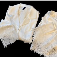 Inspired Women's Lace Trimmed Ice Silk Pajamas Set Plus Size High-End Soft Comfortable French Style Loungewear For Spring Autumn