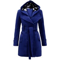 Clothing checkered hooded wool coat belt double breasted long coat