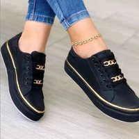Thick sole chain sports wind low top single shoes leather front lace up set feet casual single shoes