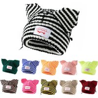 Striped Knit Beanie Cat Ears Soft Acrylic Winter Hat Warmth Style Trendy Couples Fashion Accessory Trendy Brand Couple Cold Hat