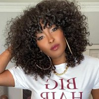 Short Bob Curly Human Hair Wigs  Remy Hair WIgs With Bangs Full Machine Made 180% Density Wigs For Women