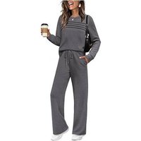 Long Sleeve T Shirt & Jogger Pants Set Stretch Polyester Casual Outfit Drawstring Waist Solid Streetwear