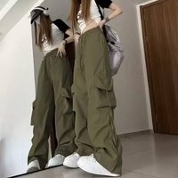 Women Y2K Cargo Pants High Waist Streetwear Hip Hop Trousers Female Big Pockets Casual Low Waist Drawstring Baggy Sweatpants