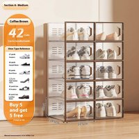 Clear Stackable Shoe Storage Boxes Lids Space Saving Shoe Organizer Transvisible Dustproof Shoe Box Closet & Entryway