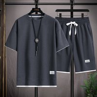 Clothing Waffle short sleeved t shirt casual sports suit wholesale summer loose two piece half sleeved T shirt two piece set