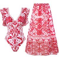 Women's Clothing Sexy One Piece Swimsuit Female Printed Two Piece Chiffon Skirt Swimsuit Suit