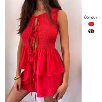 Women's Clothing Sleeveless Lace Up Top Slim Fashion Street Women's Casual Pants Suit 68617