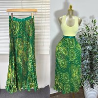 Vintage Floral Print Line Midi Skirt High Waist Boho Chic Swing Skirt 