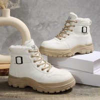 Shoes Winter Warm Lace Up Mid Calf Boots Faux Fur Lining Platform Sole & Round Toe Casual Comfort High Top Short Boots Shoes