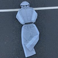 Hip-hop Fashion Brand Striped Embroidered Zipper Hooded Sweatshirt And Sweatpants Two-piece Set, Unisex Casual Suit