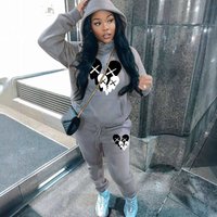 Clothing Two Piece Hoodie Casual Print Plus Velvet Sweater Sports Suit