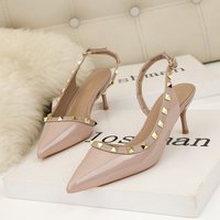 Women's simple fashion sexy nightclub stiletto high heel shallow mouth pointed rivet hollow women's sandals