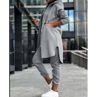 fashion casual hooded fleece hoodie coat two piece set