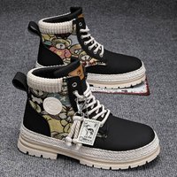 Men's Fashionable Chunky Sole Martin Boots With Fleece Lining - Waterproof PU Leather Round Toe Boots For Winter & Fall (Grey/Khaki/Black)