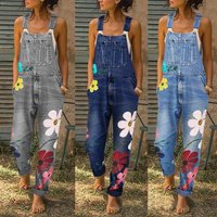 Spring Autumn Bib Pants Popular Printed Cut Torn Denim Trousers