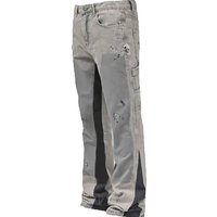 Designer Jeans Long Stacked Flare Pants Fashion Stretch Trouser Patch Denim Pant