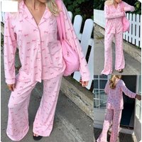 Women's Cotton Pajama Set Long Sleeve Print Loungewear Sleepwear Home Outfit For Winter Spring Fall