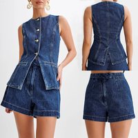Clothing summer fashion casual sleeveless high waist suit denim shorts