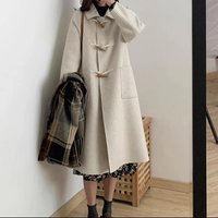 Trendy Mid length Wool Coat Duffle Coat Korean Style Elegant Autumn Winter Clothing.