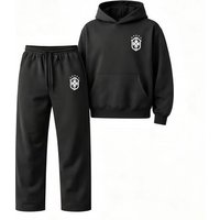 Men’s Hooded Sweatshirt And Wide-Leg Pants Two-Piece Set – Casual, Loose-Fit, Printed, Spring/Autumn Streetwear, Couple’s Outfit
