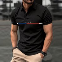  Stripe Print Polo Shirt Breathable Short Sleeve Casual Top Button Collar Lightweight & Comfortable Summer
