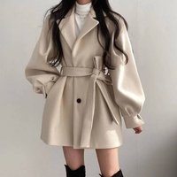 Clothing winter wear trendy warm medium length small windbreaker woolen coat