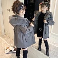 Kids‘ Clothing New Children’s Stylish Plus Velvet Thickened Parka Girls Big Children Cotton Coat