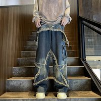 Clothing European American heavy duty high street jeans autumn American street hip hop design loose retro wide leg overalls