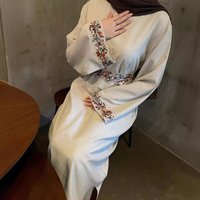 Clothing Muslim clothing linen embroidery belt lined dress floral embroidery