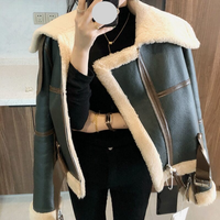 Clothing Winter Splicing Large Lapel Motorcycle Clothes Thickened Short Fur Sheep Shearling Jacket