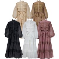 Women's Clothing Retro Palace Style Half High Collar And Lace Long Dress