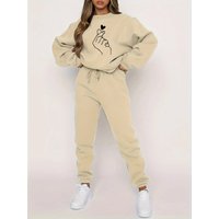 Women's Autumn And Winter Hip-hop Casual Street Comparison Gesture Pattern Printed Round Neck Sweatshirt+sports Pants Warm Suit-614