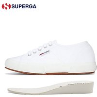 SUPERGA Classic Low-Top Canvas Sneakers With Hidden Wedge For Women - Comfortable & Stylish White Shoes With 4.5cm Lift