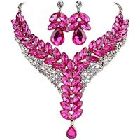 Wedding Bridal Bridesmaid Rhinestone Crystal Statement Necklace Earrings Party Costume Jewelry Set