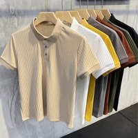 Clothing Poio Shirt Solid Short Sleeved Lapel Sweater Slim Tops Ribbed Casual All Match Shirt