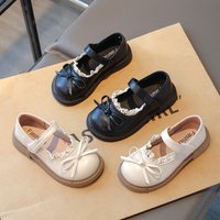 Girls' Classic Bow Ballet Flats | Soft Sole Everyday School Shoes & Party Pumps | Adjustable Strap Toddler To Kid Dress Flats (Black, Beige)