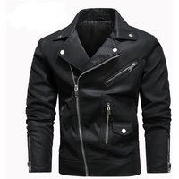 Men's diagonal zipper large lapel pigskin PU men's slim fit trendy jacket