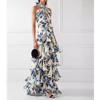 Women's Clothing Holiday Style Strappy Lolita Big Swing Skirt Printed Long Dress