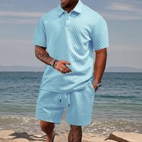 European And American Cross-border Men's Jacquard Fabric POLO Summer Thin Plaid Casual Sports Short-sleeve Set