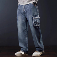 Men's Hip Hop Baggy Jeans Overalls - Washed Blue Denim Wide Leg Loose Fit Pants With Multi-Pockets | Streetwear Fashion