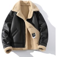 Lapel fur all one jacket winter velvet thickened sheepskin short leather jacket handsome motorcycle suit fur