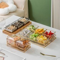 6-Section Glass Serving Tray - Elegant Snack & Fruit Platter For Entertaining (Dishwasher Safe Non-Slip Base Perfect For Nuts Candy & Appetizers)