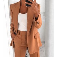 Women's Fashion Lapel Cardigan Temperament Suit Jacket Pants Suit