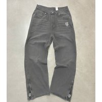 Vintage Washed Embroidered Jeans Straight Cut Denim Pants Distressed Details & Artisan Stitching