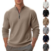 Clothing Heavyweight Quarter Zip Sweatshirt American Casual Pullover Checkerboard Jacquard Relaxed Fit Crewneck Fleece Top
