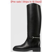 【Pre-sale | Ships In 15 Days】Large Size Low Heel High Boots Round Head Autumn And Winter New Equestrian Boots Knight Boots Show Flat Women's Boots