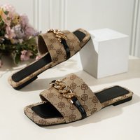 Square Head Thick soled Metal Buttons Outside To Wear Line Flip flops Woman
