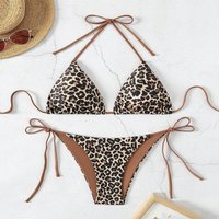 foreign trade bikini swimwear 2025 European American leopard print lace up sexy swimsuit female bikini